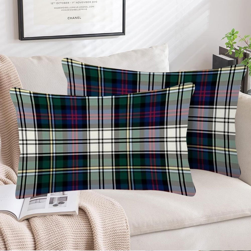 Two Clan Malcolm Tartan Pattern Pillow Covers, Size 30.48x50.8 cm, Featuring Double-Sided Short Plush Design for Enhancing Sofa and Bedroom Decor