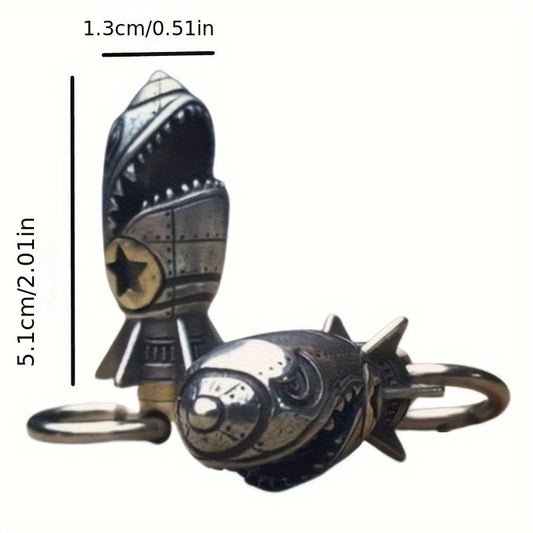 Alloy Metal Keychain featuring Shark Rocket Bomb and Skull Details, Hang it as an Ornament or use it as a Car Keychain Bag Accessory, Perfect for adding a Unique Halloween Touch to your decorations