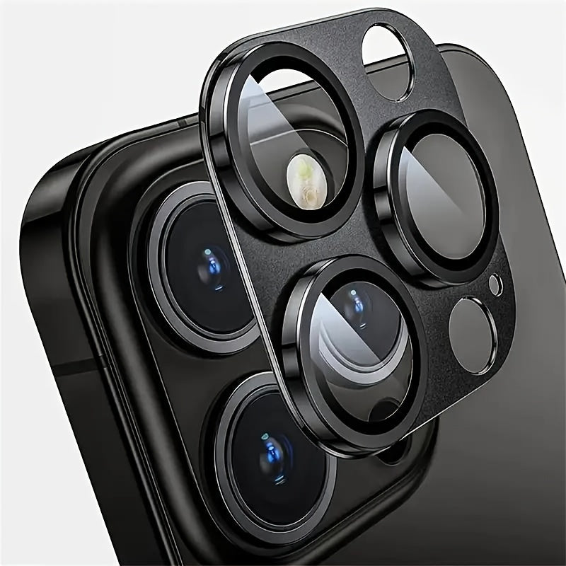 Aluminum camera lens protector with HD glass and 3M micro-tape for iPhone 11 Pro Max, easy to install, full coverage, anti-glare, scratch-resistant.