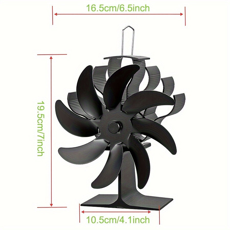 Aluminum 8-Blade Stove Fan for Wood Burning Fireplaces, Achieving High Speed Silent Operation through Heat Power, Enhancing Air Circulation without Electricity, Complete with Accessory Kit and Painted Finish - Perfect Household Heater Fan