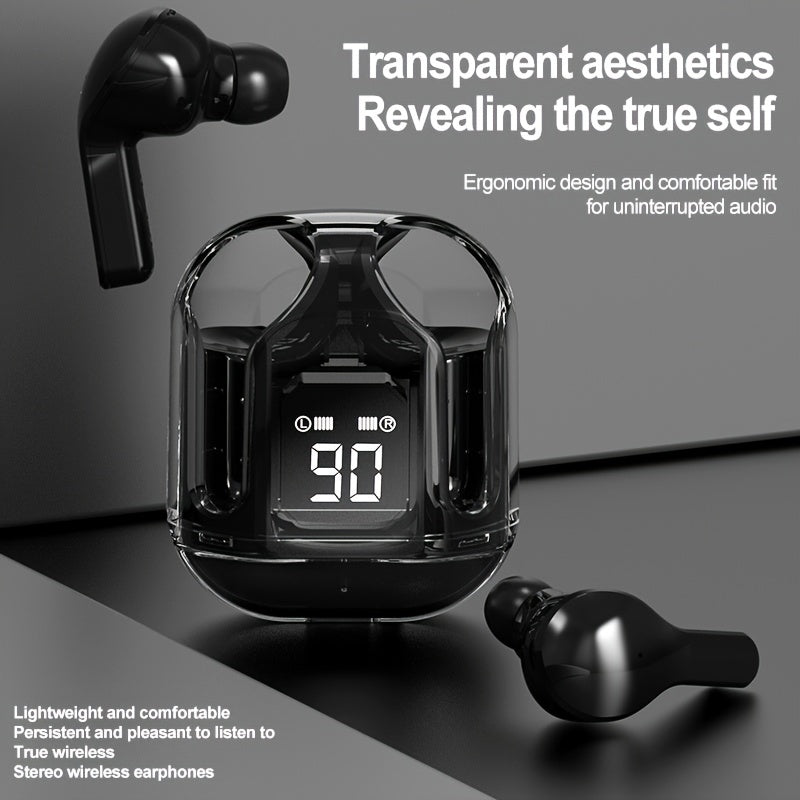 Upcoming 2024 Transparent Wireless Earbuds with Long Battery Life, Touch Controls, Silicone Case - Great for Gaming, Calls, Music - Perfect Holiday Gift