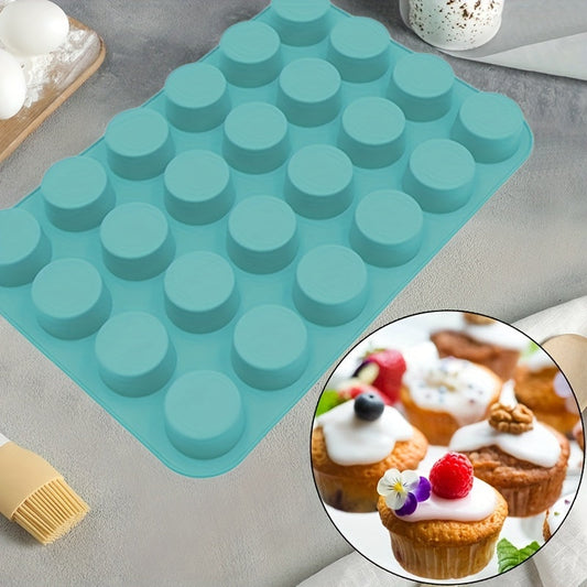 Silicone Baking Mold for Cupcakes & Desserts - 24-Cavity Round Shape, Suitable for Muffins, Jelly Puddings & Pastries, Long-lasting & Simple to Wash, Great for Home Baking, Silicone Bakeware Ideal for Home Baking