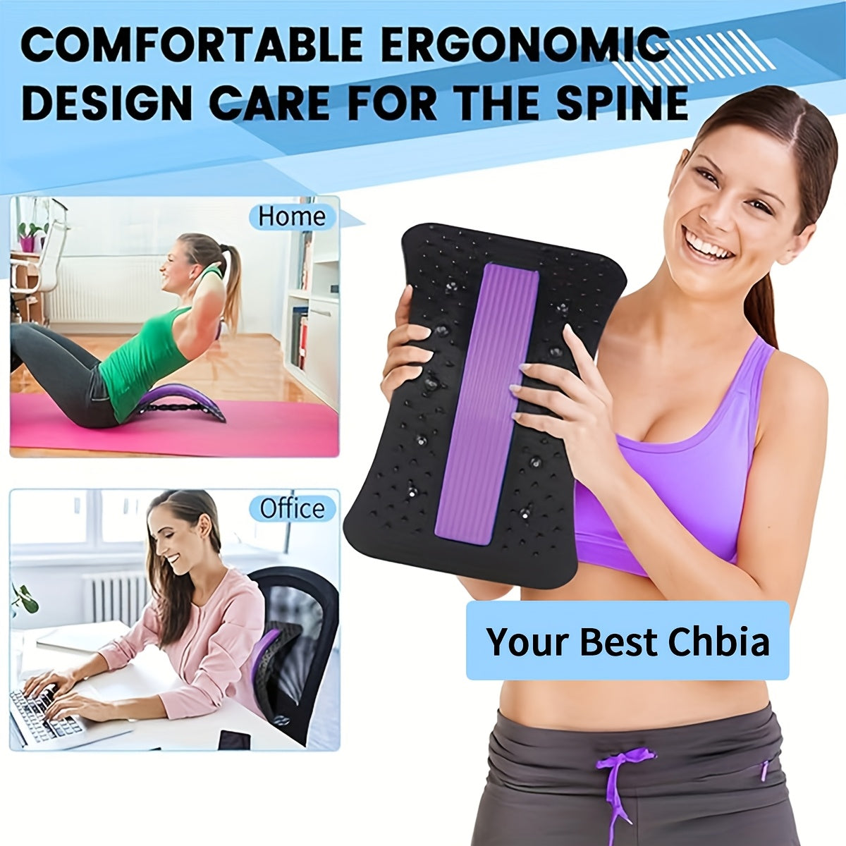 Adjustable lumbar spine relief back stretcher made of durable PP material for home fitness and relaxation.