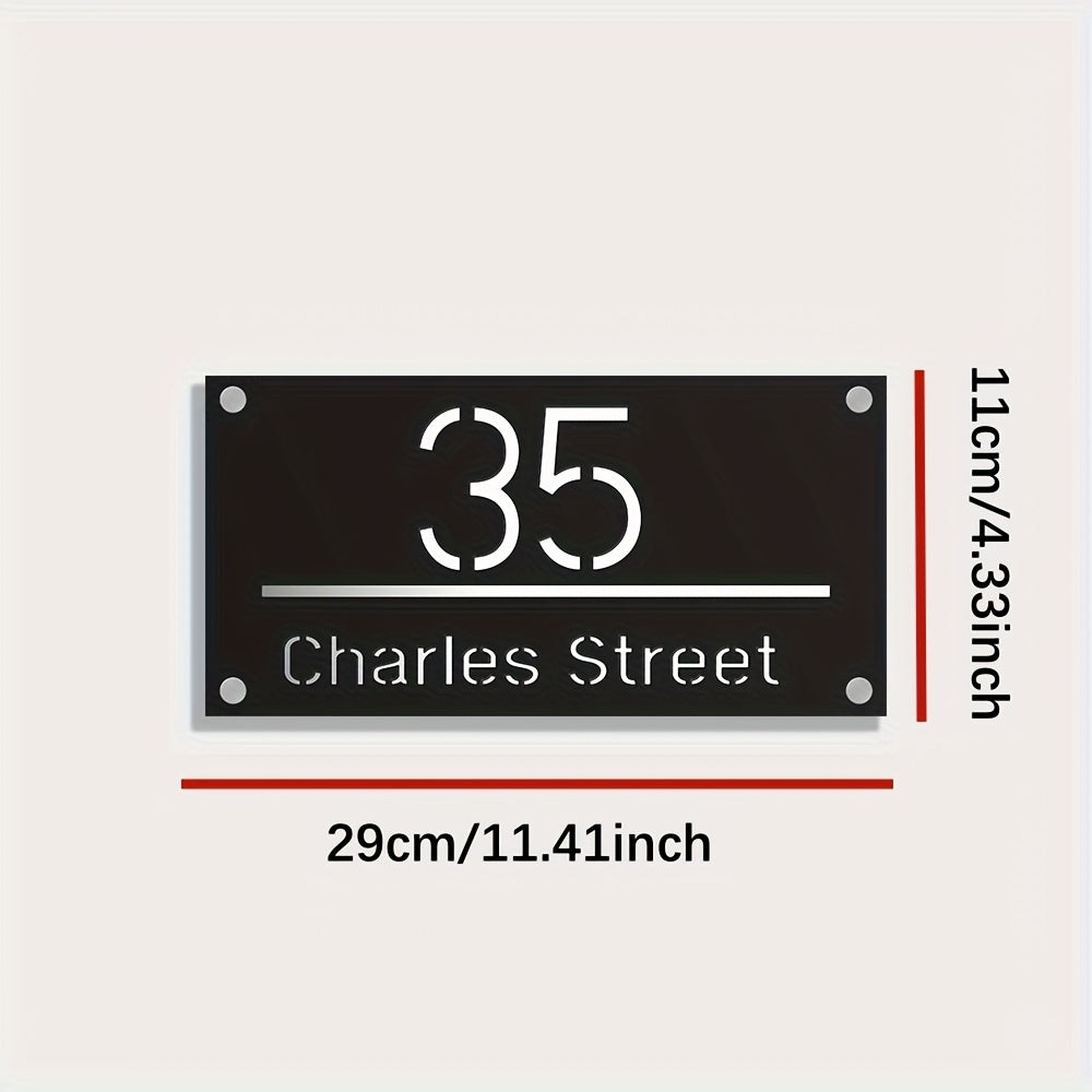 Custom British house number sign made from laser-cut acrylic with a matte gray and silvery mirror finish.