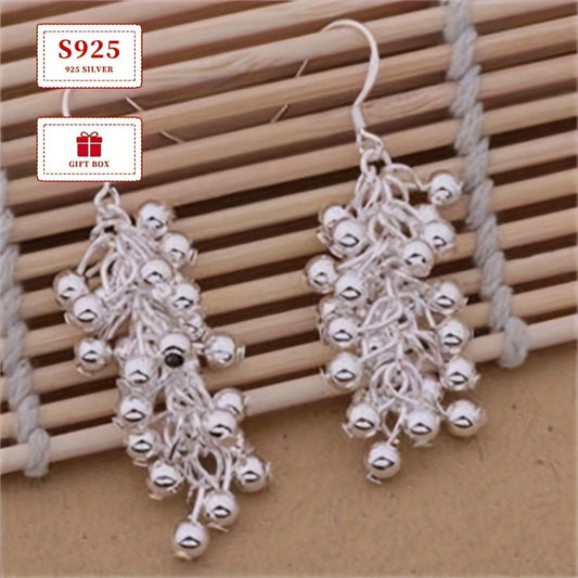 Chic Bohemian 925 Sterling Silver Grape Cluster Drop Earrings - Versatile for Everyday or Special Occasions - Set of 2, Lightweight at 4.6g, Featuring Bohemian and Elegant Design