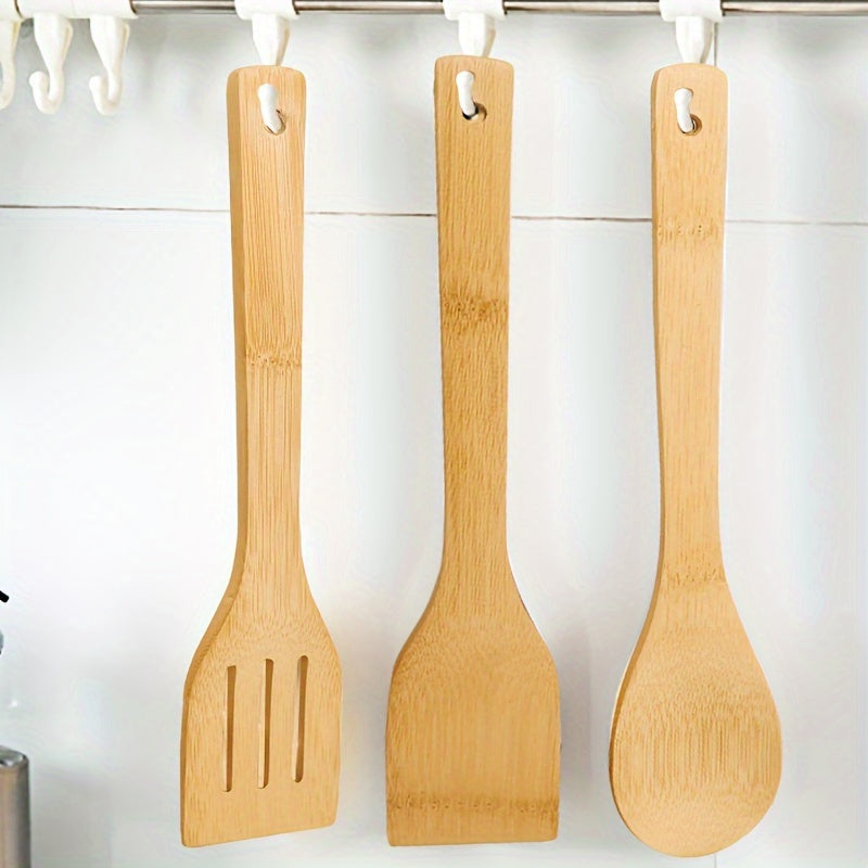 Ecobamboo Kitchen Utensil Set - Includes 3 Pieces: Cooking Spoon, Slotted Spoon, and Spatula - Made of Food-Grade Materials - Non-Electric Tools Perfect for Christmas, Halloween, Thanksgiving