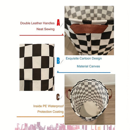 Upgrade your laundry organization with the 1pc Canvas Fabric Collapsible Laundry Basket. Perfect for storing toys, gift baskets, clothes, and more in the bedroom, children's nursery, or wherever you need it. Featuring a fun racing flag design.