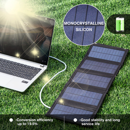 35W Portable Solar Charger Panel - Durable, Foldable, Outdoor Charging with USB 5V Output for Fans, Lights, Power Banks, Computers, Tablets - Ideal for Travel and Camping - 1pc