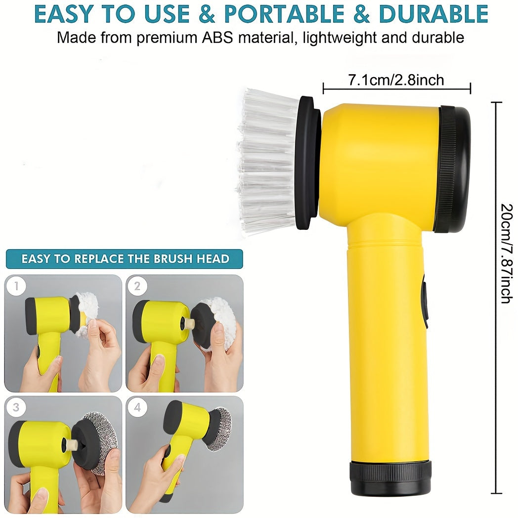 Get your hands on the 1set Electric Rotary Scrubber, a versatile cordless cleaning tool perfect for your kitchen and bathroom. This handheld device comes with 5 replaceable brush heads and a high-speed electric scrubber, making cleaning a breeze. With