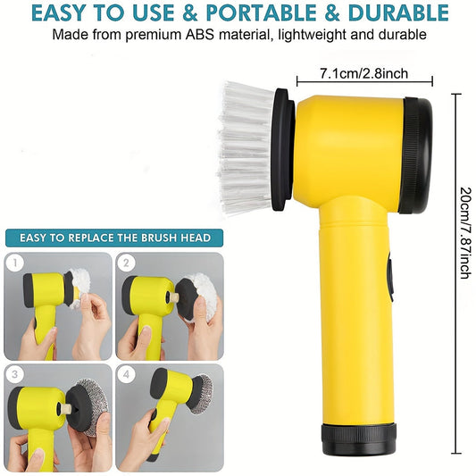 Get your hands on the 1set Electric Rotary Scrubber, a versatile cordless cleaning tool perfect for your kitchen and bathroom. This handheld device comes with 5 replaceable brush heads and a high-speed electric scrubber, making cleaning a breeze. With