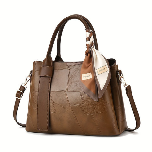 Women's fashion tote bag in dark brown with zipper closure, polyester lining, and painted edges. Can also be used as a crossbody handbag.