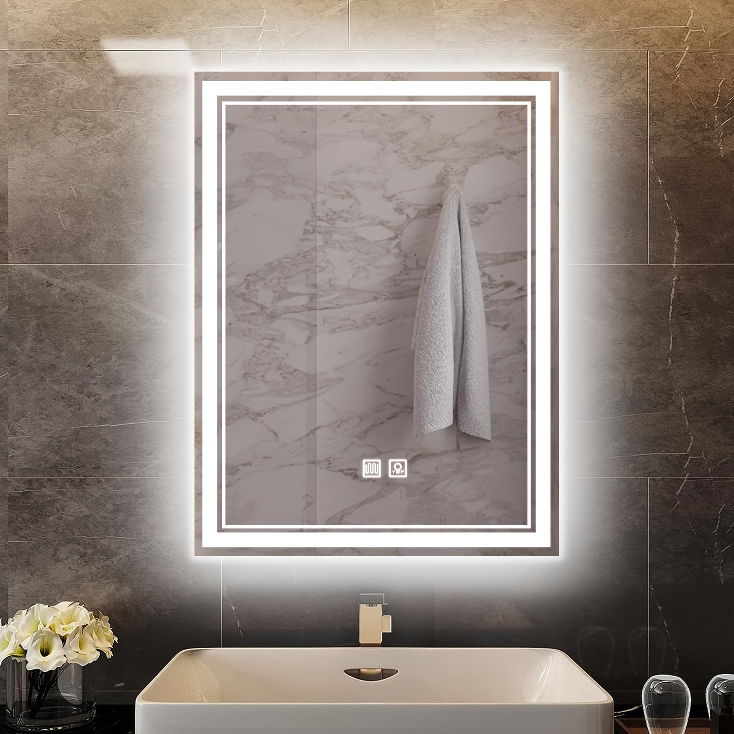 Touch-Controlled LED Bathroom Mirror with adjustable brightness, defogging feature, shatterproof design, essential for home decor.