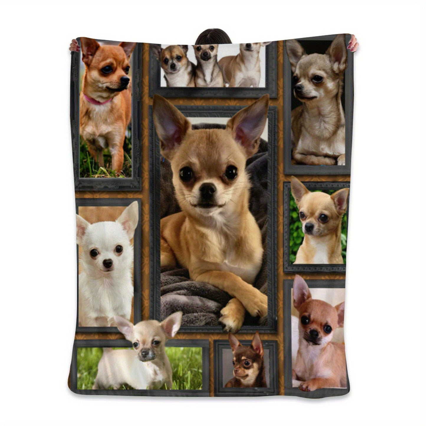 Chihuahua Dog Print Flannel Blanket - Cute Animal Design, Soft and Warm Throw Blanket for Couch, Sofa, Office, Bed, Camping, or Travel. Versatile All-Season Gift Blanket for Home Decor.