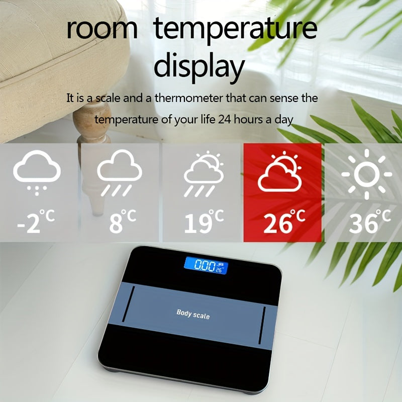 1pc Digital Bathroom Scale with Temperature, Lighted LCD Display, Rounded Corners, 181.44 KG Capacity.