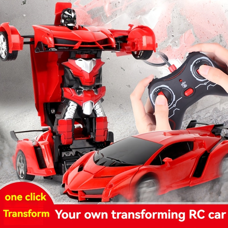 Kids Transforming RC Car Toy, ABS Plastic, One-Click Robot Drift Race Vehicle, Remote Controlled Sports Car, Police Car, Gift for Boys for Winter