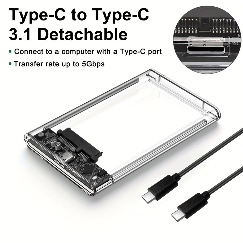 2.5-inch SATA SSD hard drive case with USB 3.1 Type-C interface.