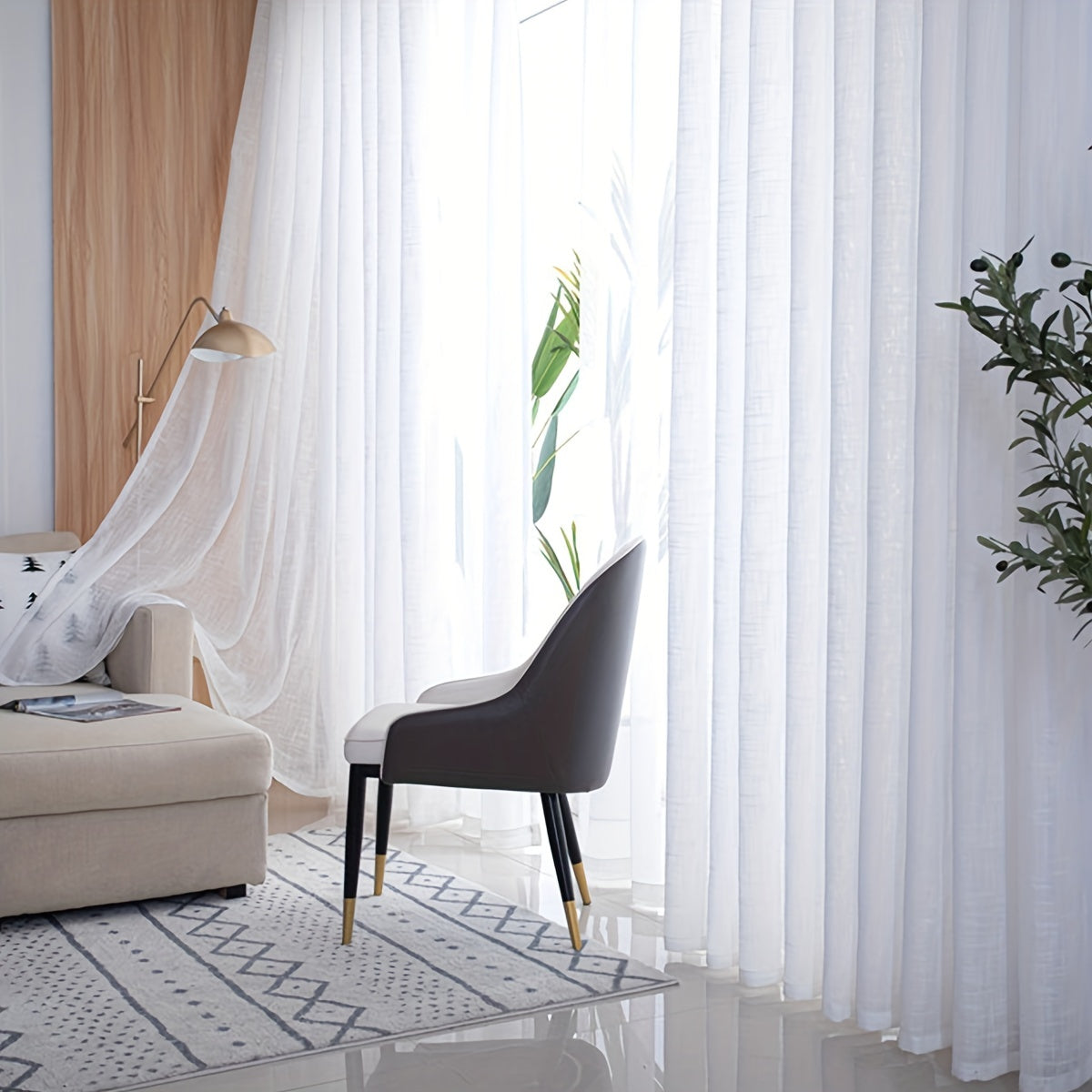 Elegant Sheer Curtain with Striped Design - Rod Pocket Style, Made of Washable Polyester for Living Room and Balcony Decoration, Featuring a Cross Hemp Pattern