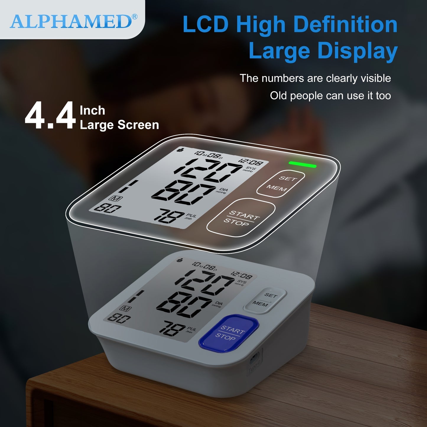 ALPHAMED Automatic Upper Arm Blood Pressure Monitor with Super Large Cuff, 180 Memory Settings, Indicator Light, Battery-Powered Model U87E