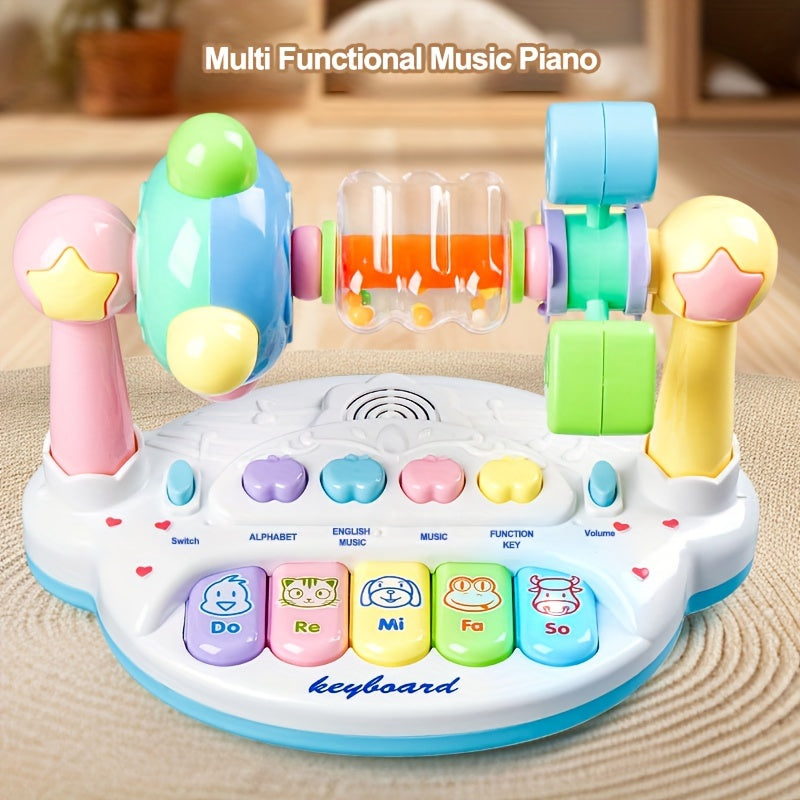 Educational Toy for Boys & Girls: Multi-Functional Kids Electronic Music Piano with Shaking Bells, Lights, and Alphabet & Piano Keys, Soft Lighting and Fun Spinning, White