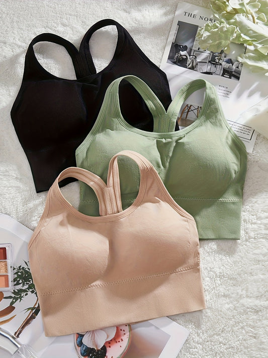 3 Seamless Bras: Simple, Solid, Comfortable, Breathable, Hollow Out Design, for Women's Lingerie.