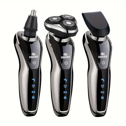 MIGUAN 3-in-1 Electric Shaver with Nose Hair Trimmer, USB Rechargeable, 3D Floating Shaving, Men's Grooming, 600mAh Battery.