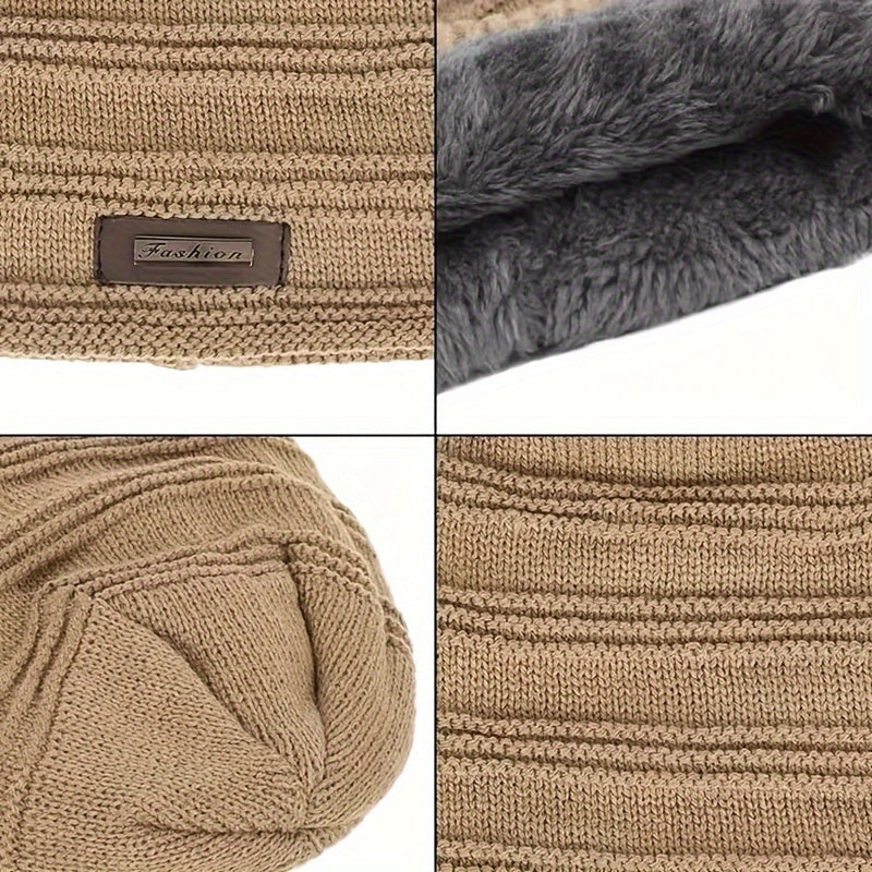 Versatile Knitted Hat for both Men and Women, Features Double Layer and Plush Velvet Lining - Perfect Gift Option