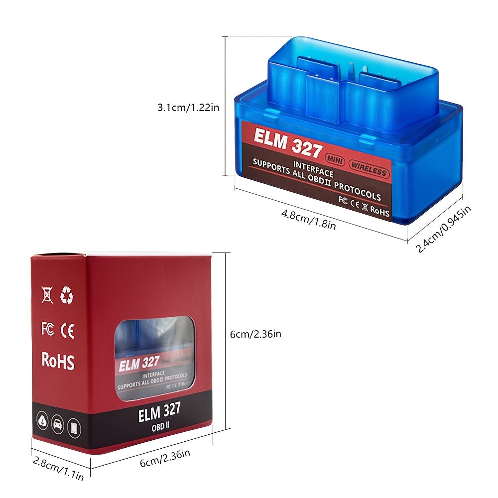 Mini OBD2 Diagnostic Tool for all car models with real-time data, wireless connectivity, and compatibility with Android, iOS, and Windows devices.