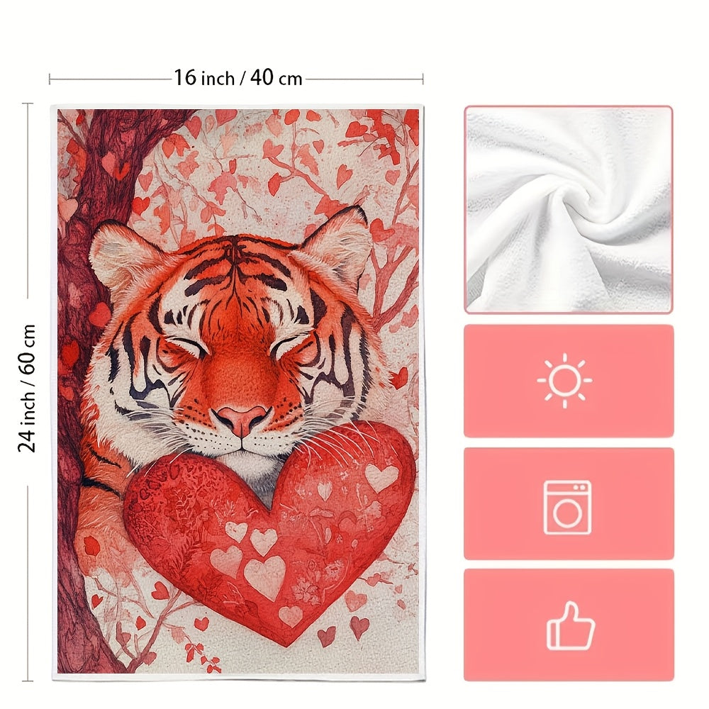 Valentine's Day Tiger Funny Tiger Kitchen Towels - Set of 2, Ultra Soft and Highly Absorbent Dish Hand Towels for Holiday Decor, Machine Washable, 16x24 Inch Dimensions - Item Number 2KYSYS1217648