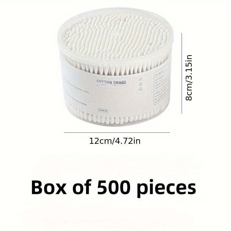 Box of 500 double-headed disposable swabs for ears, babies, and makeup removal.