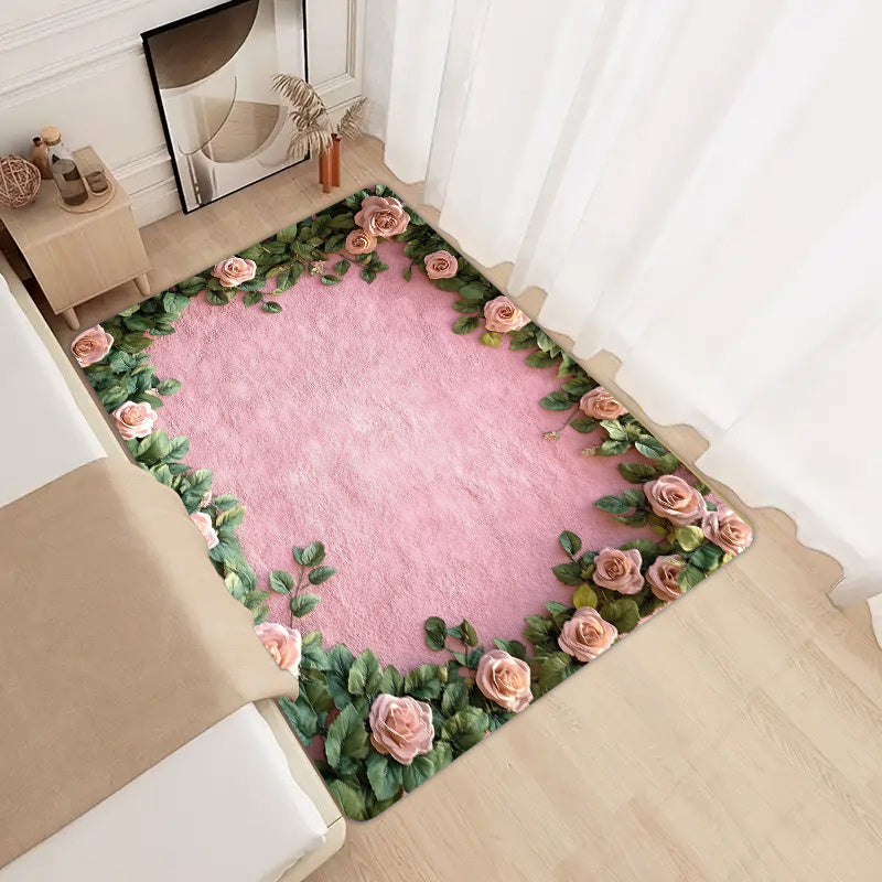 Polyester Doormat with Floral Design, Machine Washable, Non-Slip, 8mm Thick, Decorative Indoor Entrance Mat in Rectangle Shape for Kitchen, Living Room, Bedroom.