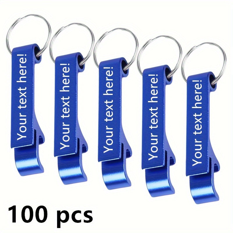 100 customizable metal bottle opener keychains engraved for special events and holidays.