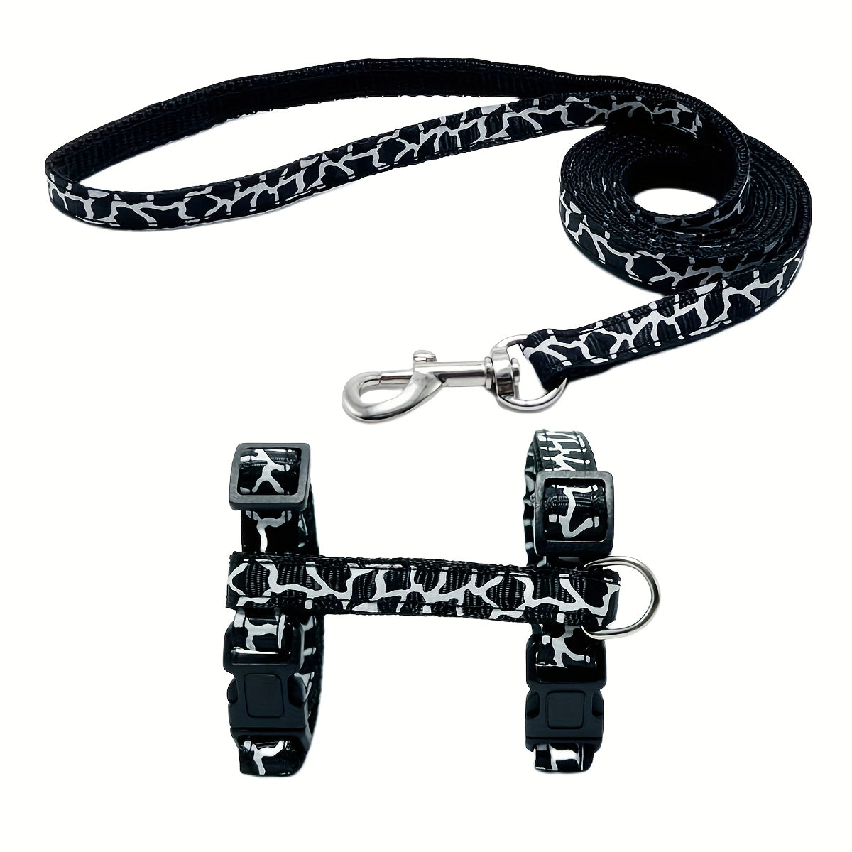 Adjustable Cartoon-Print Cat Harness with Leash, Escape-Proof, Soft Polyester Chest Strap. Available in Pink, Blue, Purple, Red for Small Pets.