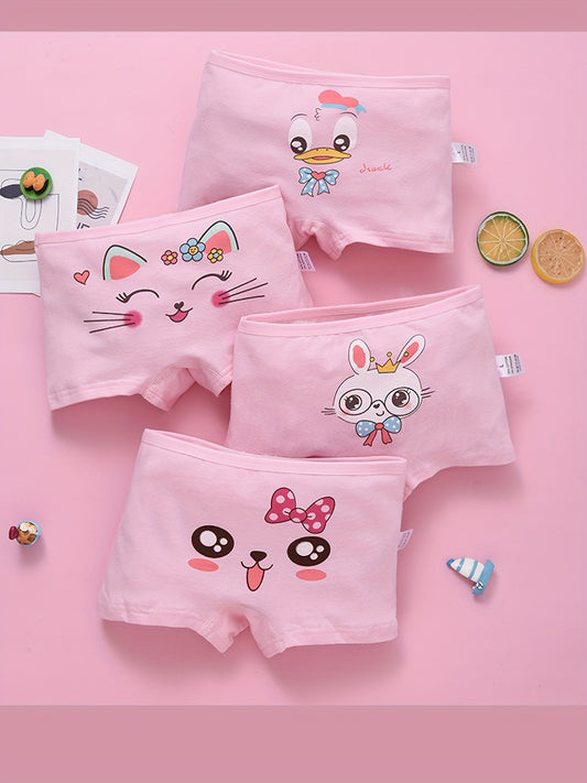 4 toddler girls cotton boxers with random cute patterns, breathable and soft.