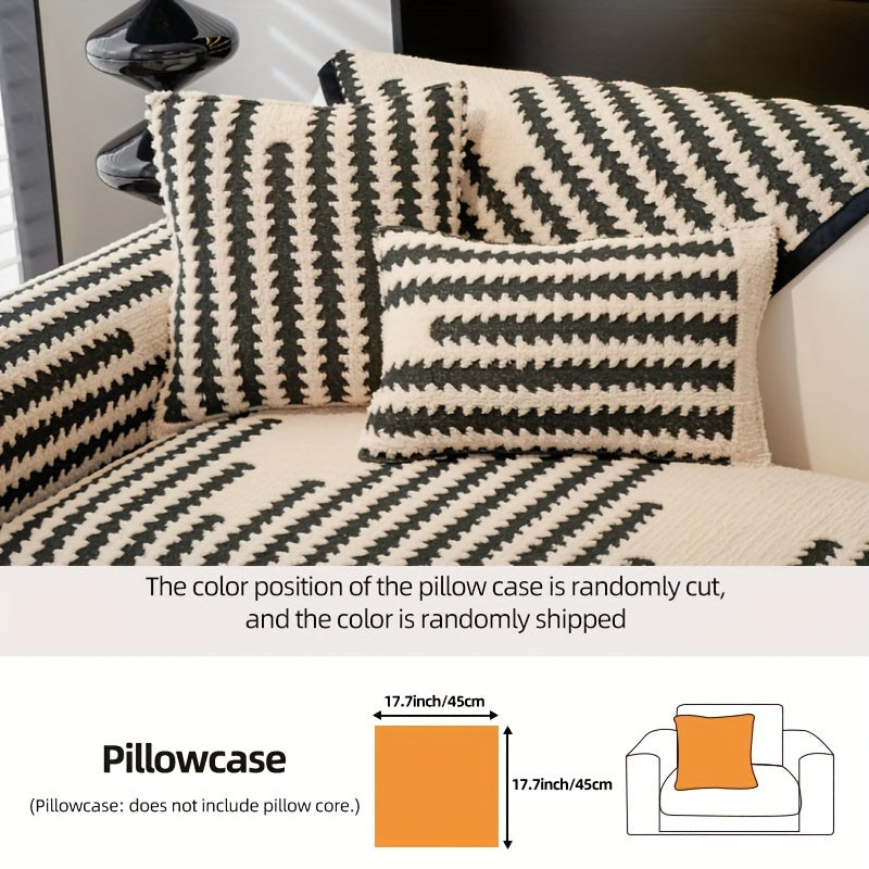 Modern Nordic-style sofa cover in black & white stripes, pet-friendly, anti-slip, ideal for 1-4 seater sofas in living room, bedroom, office.