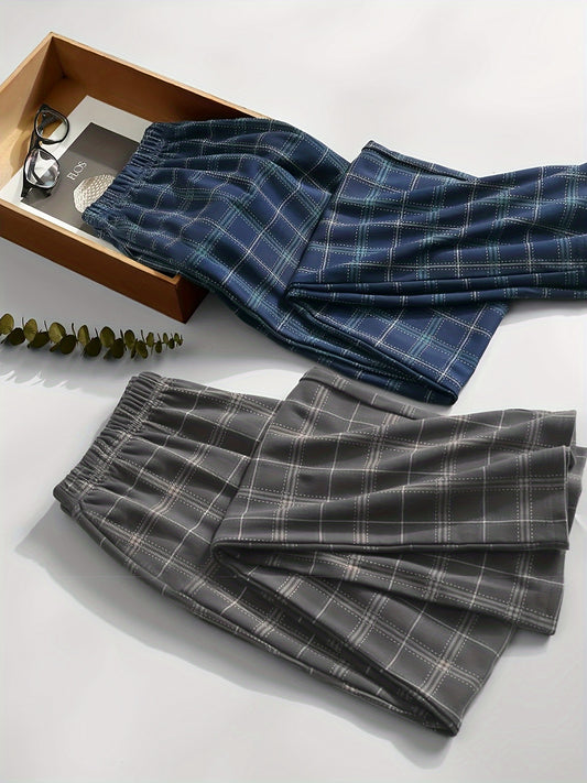 2 Cozy Plaid Lounge Pants for Men - Ultra-Soft with Stretchy Waistband, Relaxed Fit for Ultimate Comfort