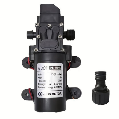 High-Pressure 130PSI Diaphragm Water Pump - Self-Priming, 6L/Min Flow | Easy Installation for RVs, Boats, and Gardens | Durable 12V with Auto Switch.