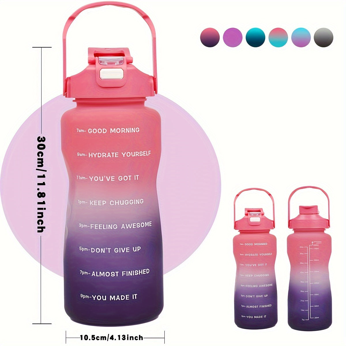 Large capacity sports water bottle with time marker, leak-proof, BPA & PVC free, ideal for running and fitness, includes detachable handle. Perfect for holidays like Christmas, Halloween, and Easter.