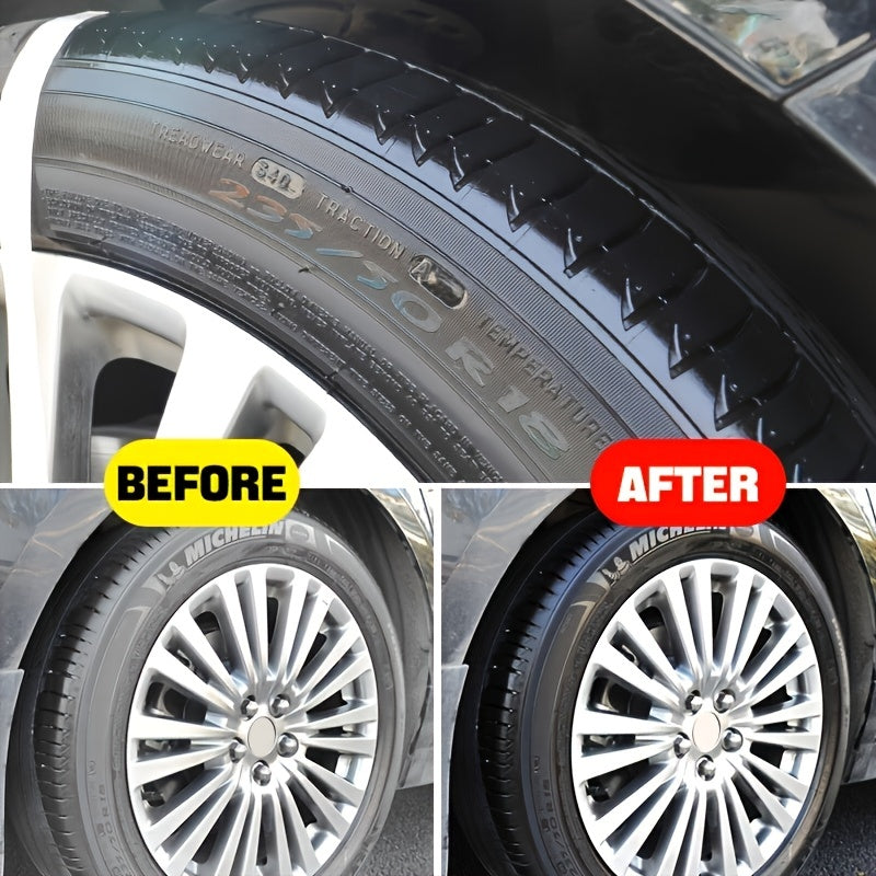 KJM Shiny Black Tire Renovate Wax - Enhances gloss and durability for car, motorcycle, and bicycle tires.