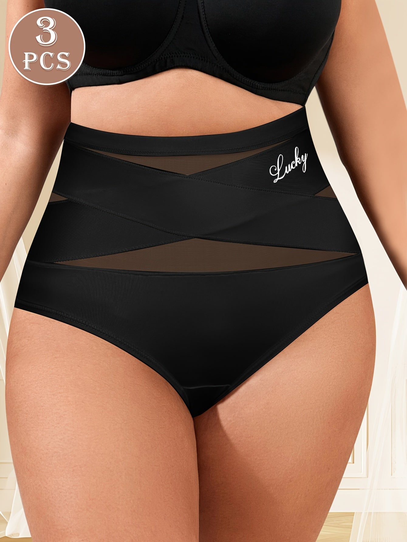 3pcs MEIYATING Plus Size High Waist Triangle Panties for Women in soft polyester with crisscross design