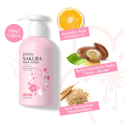 LAIKOU Sakura Radiant Body Lotion 7.05oz - Hydrating cream for dry, cracked skin with Vitamin C & Shea Butter.