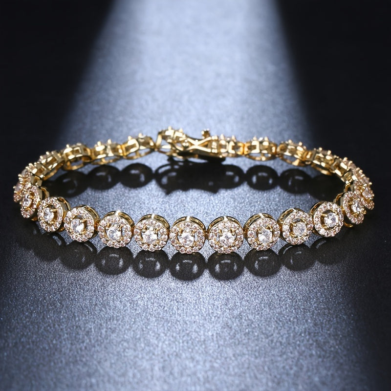 Shiny Zirconia Thin Tennis Bracelet Made with Silver Plating, Decorated with Sparkling Stones, Versatile Copper Hand Chain