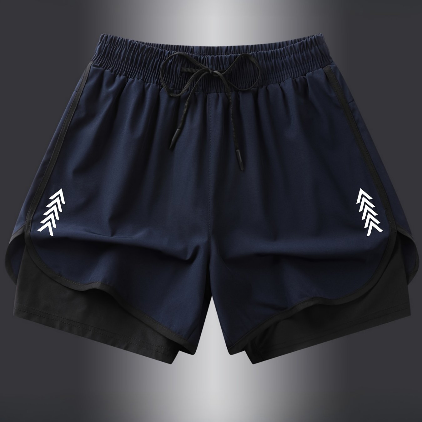 Men's Summer Quick-drying Running Shorts with Jacquard design, Breathable and Fake Two-piece for Outdoor Fitness.