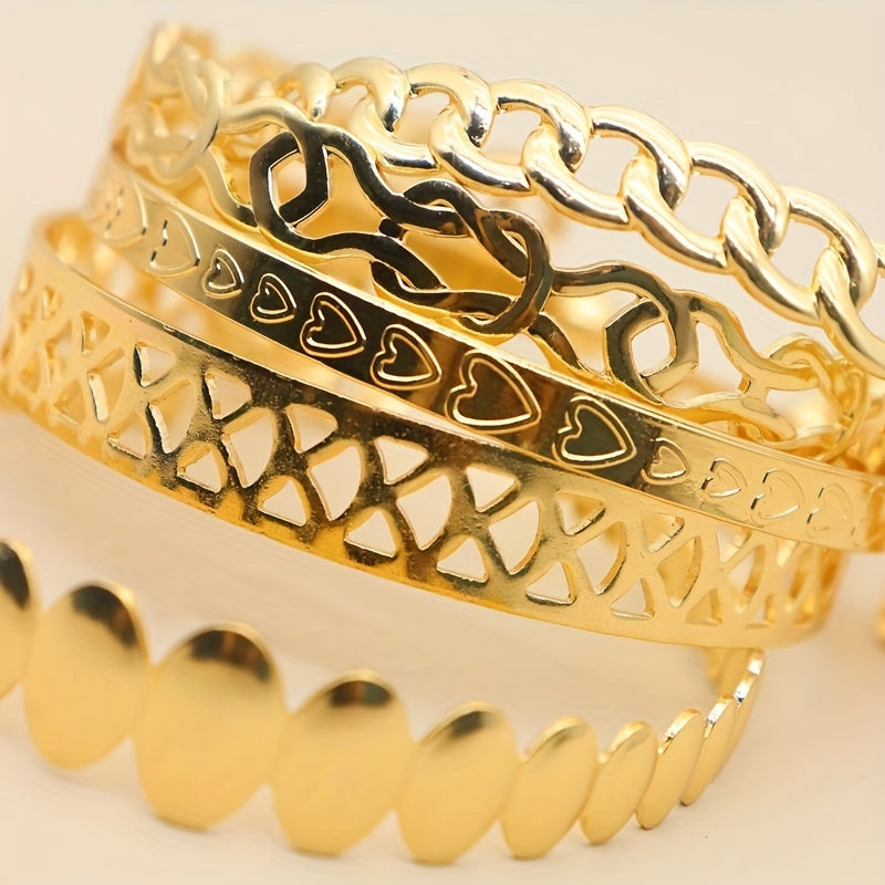 Set of 5 Personality Chain Love Irregular Pattern Middle Eastern Golden Bangle Alloy Jewelry