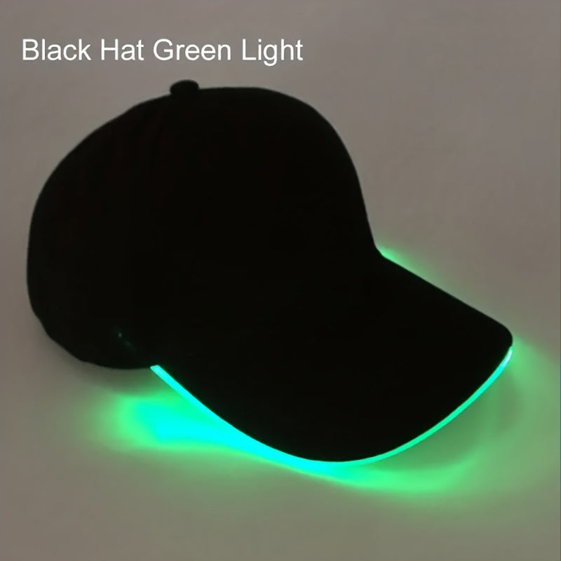 LED light-up baseball cap for parties, carnivals, and hip hop performances. Batteries included.