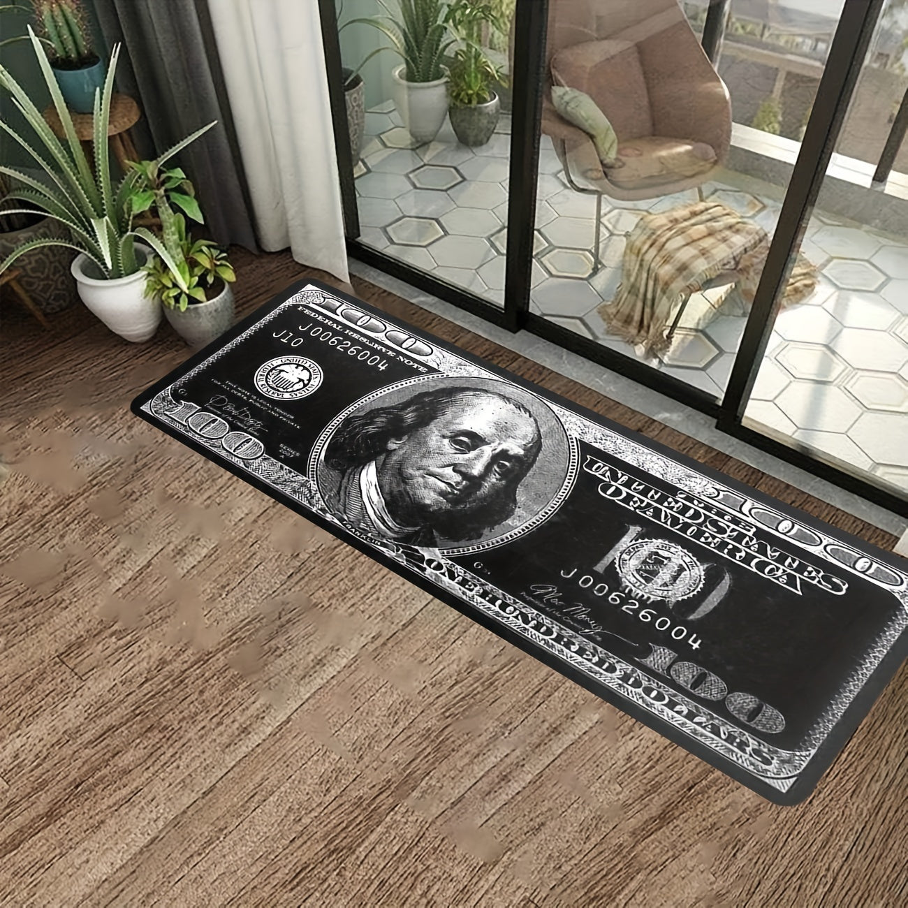 Indulgent Black Dollar Design Rug - Luxuriously Soft and Thick Flannel with Anti-Slip Backing, Easy to Clean in the Washing Machine - Ideal for Laundry Room, Hallway, Kitchen, and Living Room Decor, 500 Grams Per Square Meter for Comfort and Durability