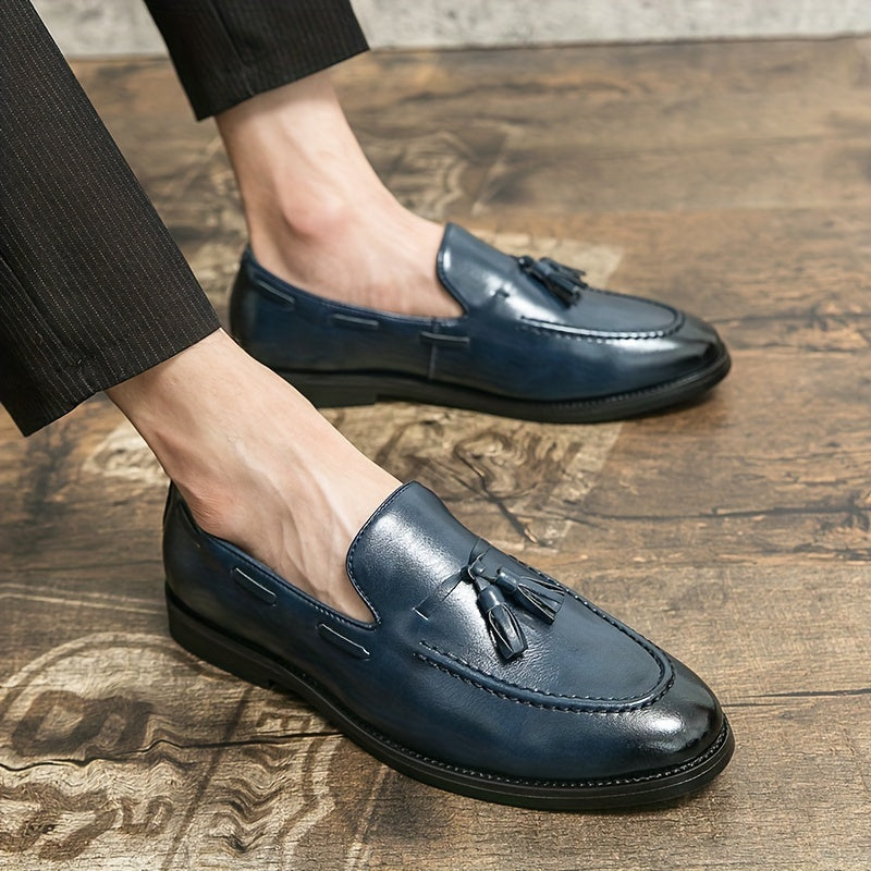 Men's Tassel Loafers - Business Casual Slip-On Oxfords with Round Toe, Faux Upper/Inner, Rubber Sole, Versatile Dress Shoes