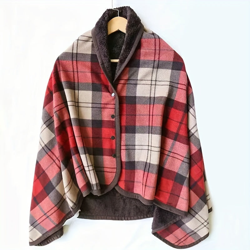 Thick Plaid Pattern Polar Fleece Throw Blanket - Multifunctional Shawl Blanket with Double Layer, Perfect for Autumn and Winter Office Wear