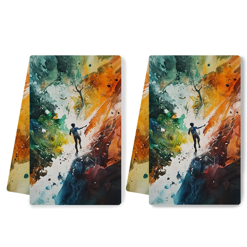 Get your hands on these 2 vibrant abstract art kitchen towels! Made from ultra soft and highly absorbent polyester, these dish hand towels are perfect for everyday use. With measurements of 40.64x60.96 cm, they are machine washable and ideal for holiday