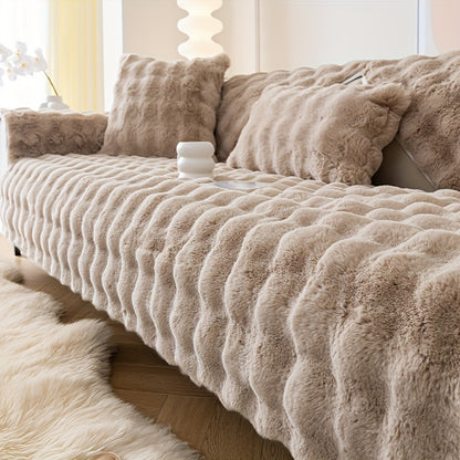 1pc Thick Plush Sofa Cover - Imitation Rabbit Material, Perfect for Winter, Protects Furniture in Bedroom, Office, Living Room.