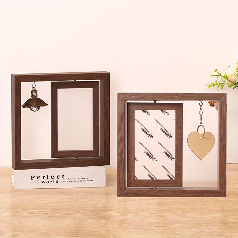 This unique couple's gift is a double-sided rotating wooden picture frame that fits 6x4 photos. Made for commemorating special moments, it is perfect as a desk or shelf decor. Designed for ages 14 and up.